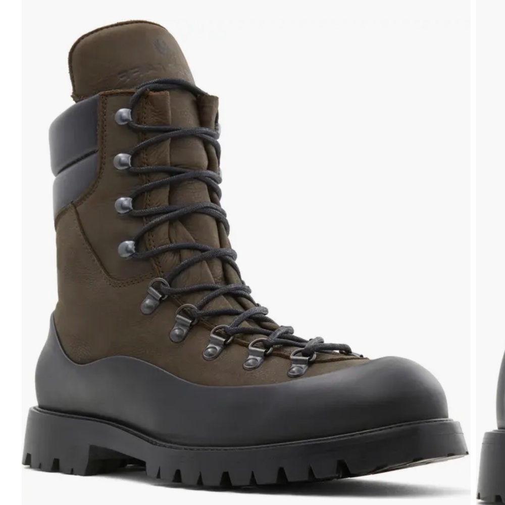 Belstaff Mountain Rubber Trimmed Nubuck & Leather Army Combat Boot Khaki Size 10